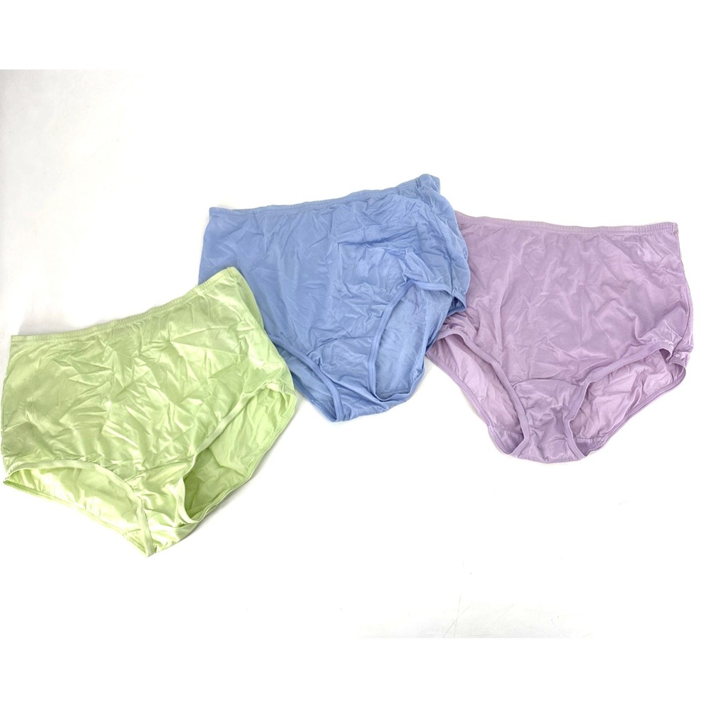Vintage Vanity Fair Satin Brief Panties LOT Size 6 Purple Green Blue Shiny Gloss